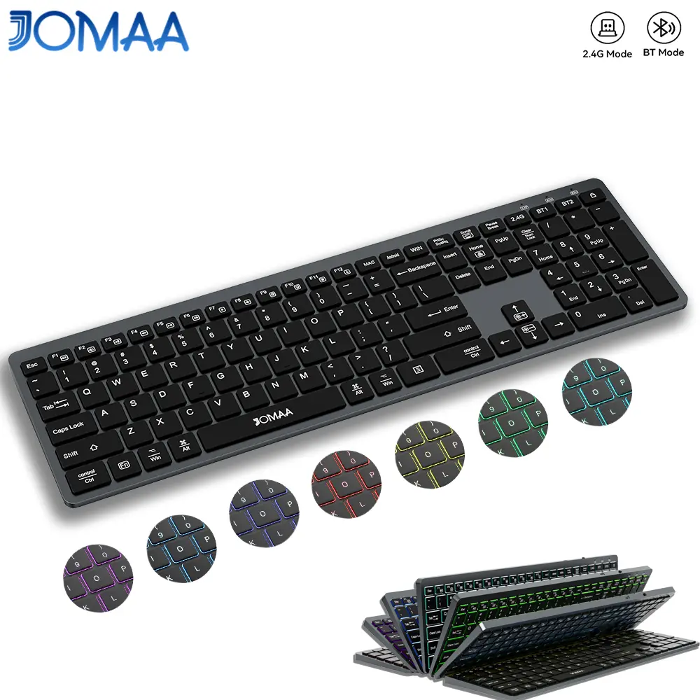 JOMAA Dual Mode Wireless Keyboard, 2.4G Bluetooth 3 Devices Switch, Quiet Scissor Switch Keys, Backlit with Multimedia Shortcut Keys, for Windows/Mac/iOS/Android PC Laptop Tablet