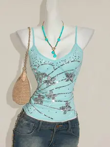 SAMPLEI Y2K Floral Beaded Embroidery Asymmetrical Hem Women