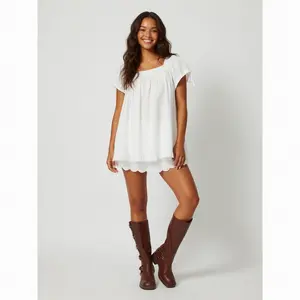 Summer Puff Sleeve Top with Knotted Ruffle – Lightweight Square Neck Blouse for Women
