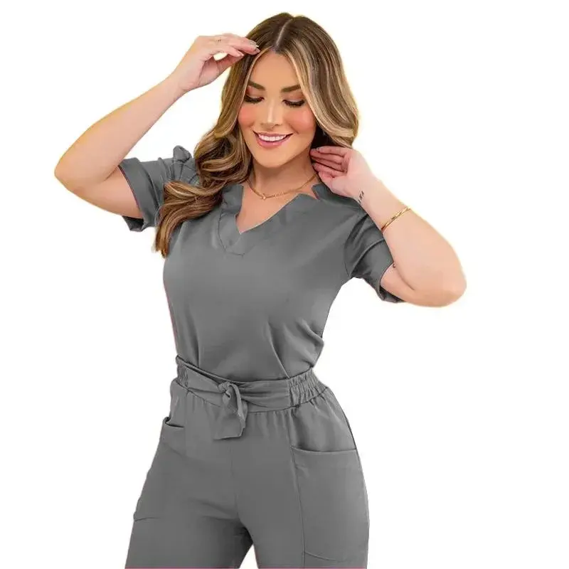 Women's 2-Piece Plain Basic Surgical Uniform Set - Polyester Jersey Spandex, High Stretch, Loose-Fitting/Normal Type, S-XXL Plus Size, Medical Scrub Top & Trouser Workwear for Hospital Professionals, Nursing Settings, Hand Wash Only, All Seasons, Clinical