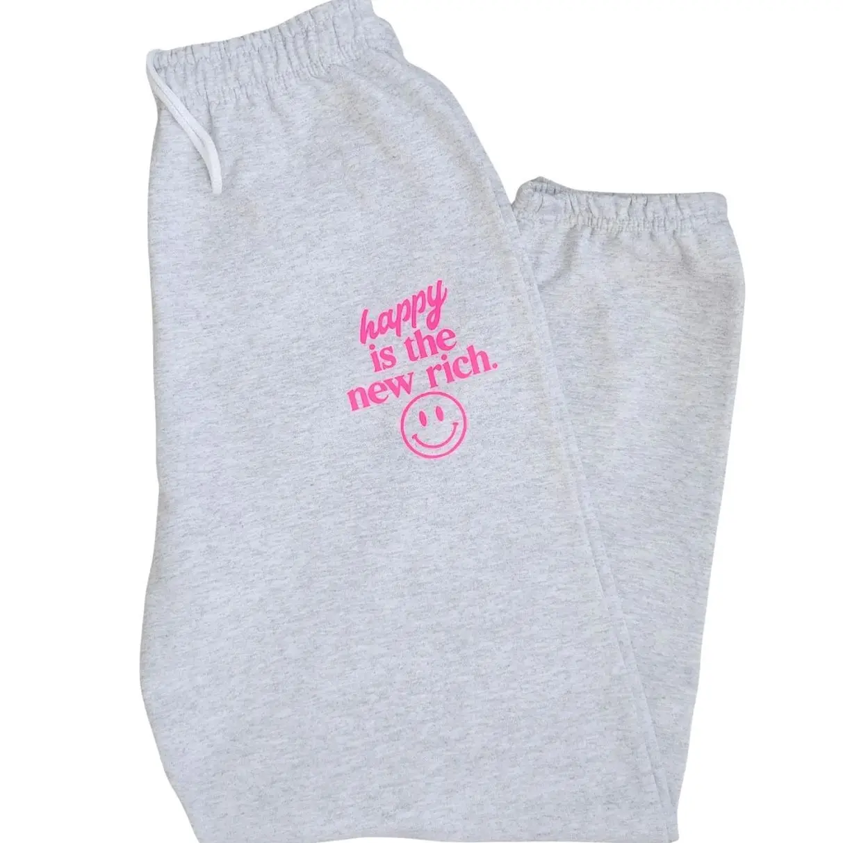 Happy is the New Rich Sweatpants, Oversized Sweatpant, Trendy Joggers, Neon Pink Loungewear, Happy Face Positive Sweats, Cozy Preppy Pants T