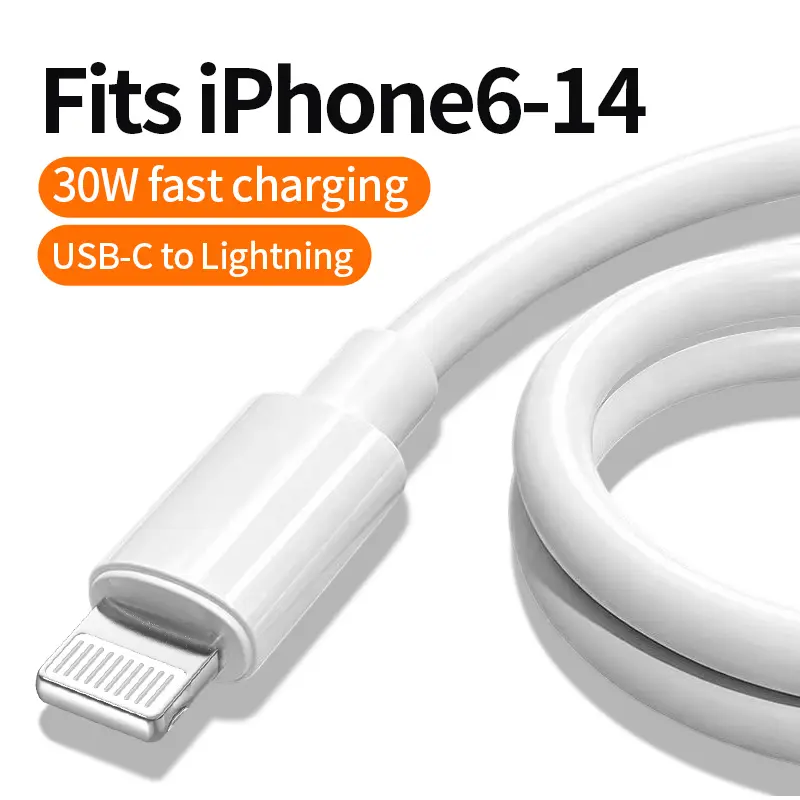 for iPhone 6-14 plus Pro Max,iphone USB-C to Lightning silicone Charging Cable,Lightning cable,Supports up to 30W PD Fast Charging,with Silicone Reinforced Head,