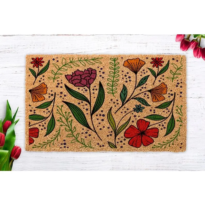 Spring Flowers Coir Doormat, Floral Front Door Decor, Floral door mat, Summer Decor, Housewarming Gift, new home gift, New Apartment, Floral