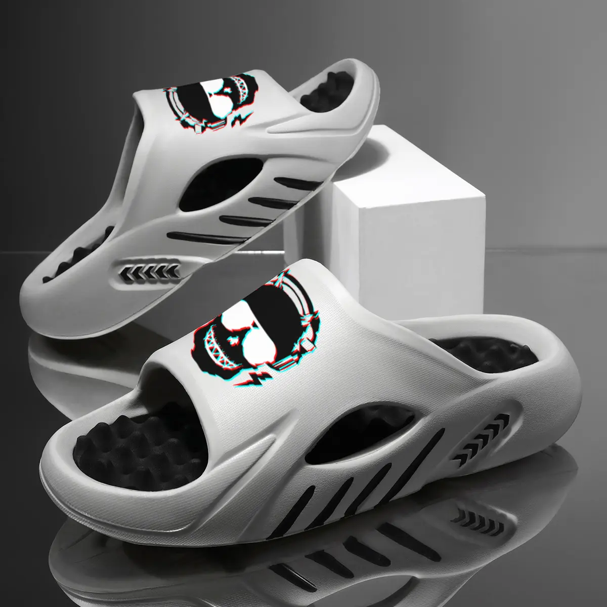 3D Skull Slide Sandals in Cream - Men\'s Gothic EVA Slip-Ons NWOT Men main image 2