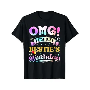 Men's Wear 1pc OMG It's My Bestie's Birthday - High Stretch Cotton T-Shirt, Crew Neck, Printed Casual Tee for All Seasons, Adult Regular FitGift, Unisex, Hot selling items, Soft, Breathable, Lightweight - Crew Neck, Regular Fit - Machine Washable, Comfo