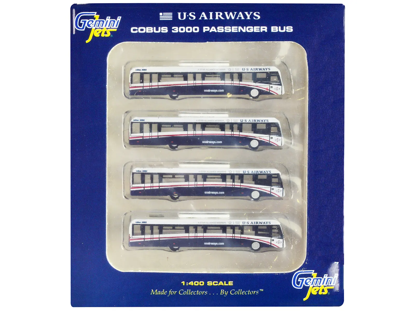 Cobus 3000 Passenger Bus White and Blue "US Airways Shuttle Bus" 4 Piece Set 1/400 Diecast Models by GeminiJets