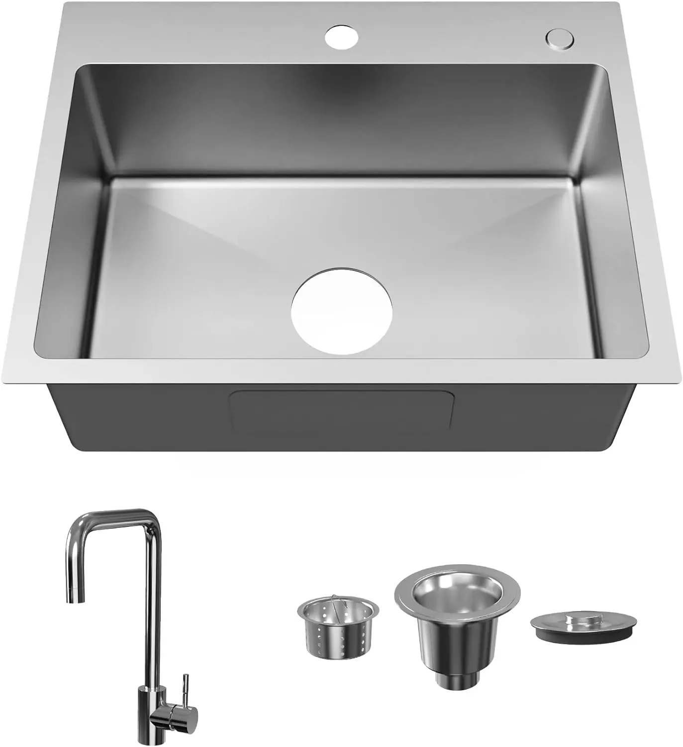 Bathenum 24" x 18" Drop in Kitchen Sink Stainless Steel Single Bowl Kitchen Sink with Drain Kit and Faucet