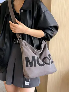 Casual Simple Letter Print Handbag Canvas Shoulder Bag, Perfect for Daily Commute and Shopping, All Seasons Use