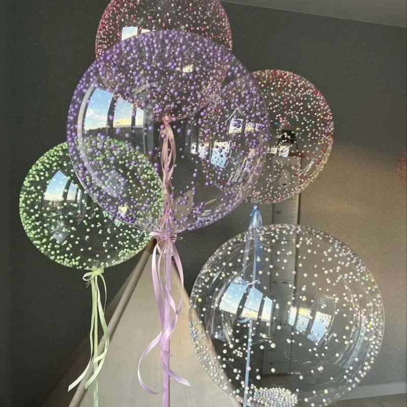 Foam Beads Transparent Balloon Set, Bobo Balloons, Clear Balloons, Round, Multiple Colors Available, Party Supplies, Balloon Decorations Kit, Perfect for Birthday Parties, Proposal, Wedding Anniversaries