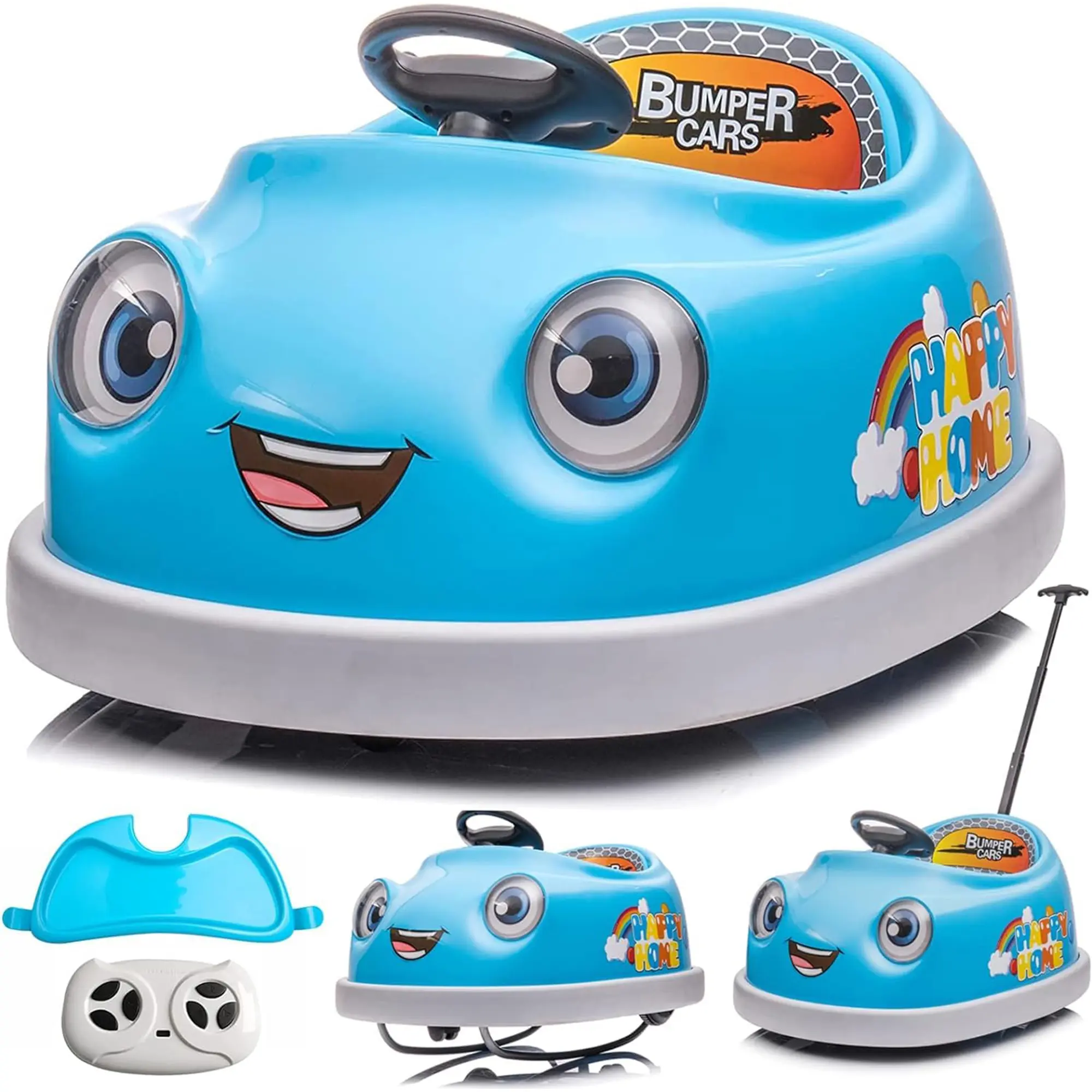 12V Plastic Electric Kids Ride-On Bumper Car - Remote Control, 360-Degree Spin, Push Rod Rocker Horse Function, 3-Speed Casual Toy Gift for 3-4-Year-Old Toddlers (Easy Operation)