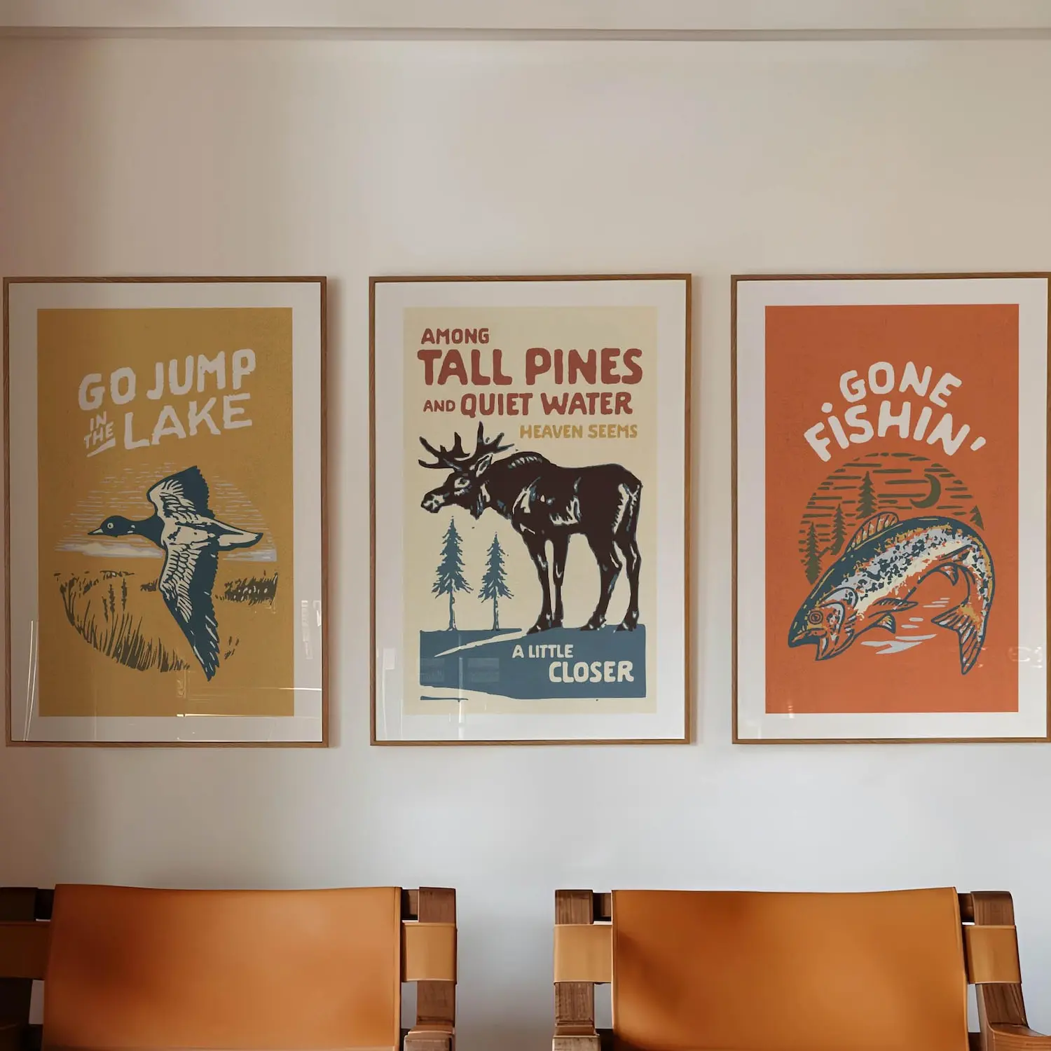 Fun Nature Art Prints Retro Outdoors Art Poster, Gift for Lake House Wilderness Posters, Cabin Wall Decor Outdoorsy Wall Art, Hunting Poster