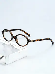 Unisex Oval Small Frame Metal Accessories Leopard Print Rim Anti-Blue Light Flat Mirror for Photography, Fall Fashion, Old Money Style