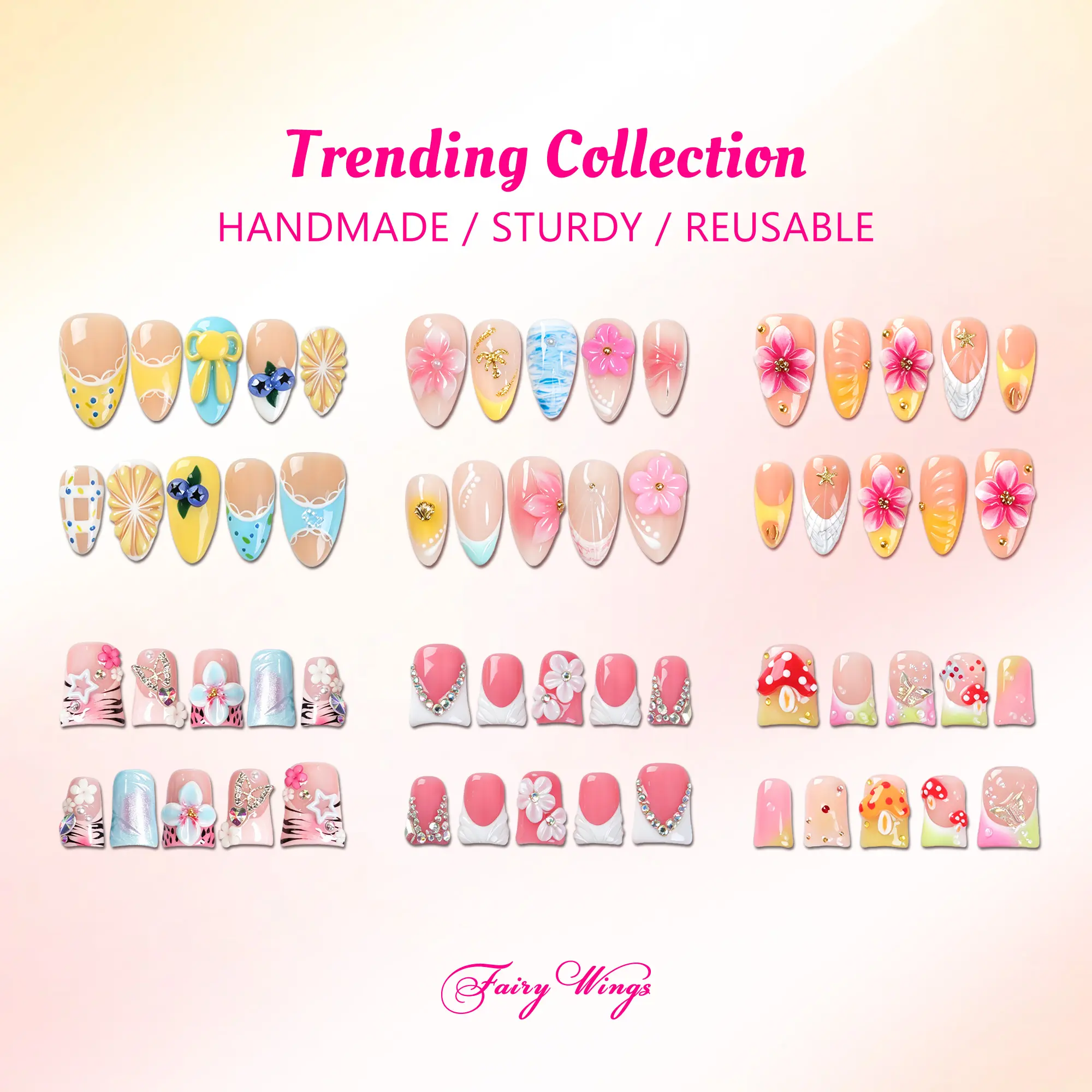Fairy Wings | Trending Collection Handmade Press On nails | 10PCS Reusable | Salon Quality | 100% Handcrafted