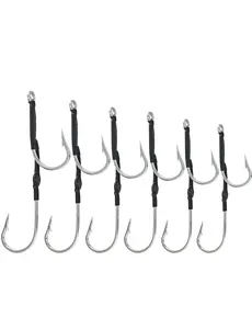 BLUEWING Double Rigged SS Southern Bend Hookset, 8/0-13/0 Stainless Steel Double Hooks Big Game Fishing Trolling Hooks with Rubber Tube for Saltwater Fishing