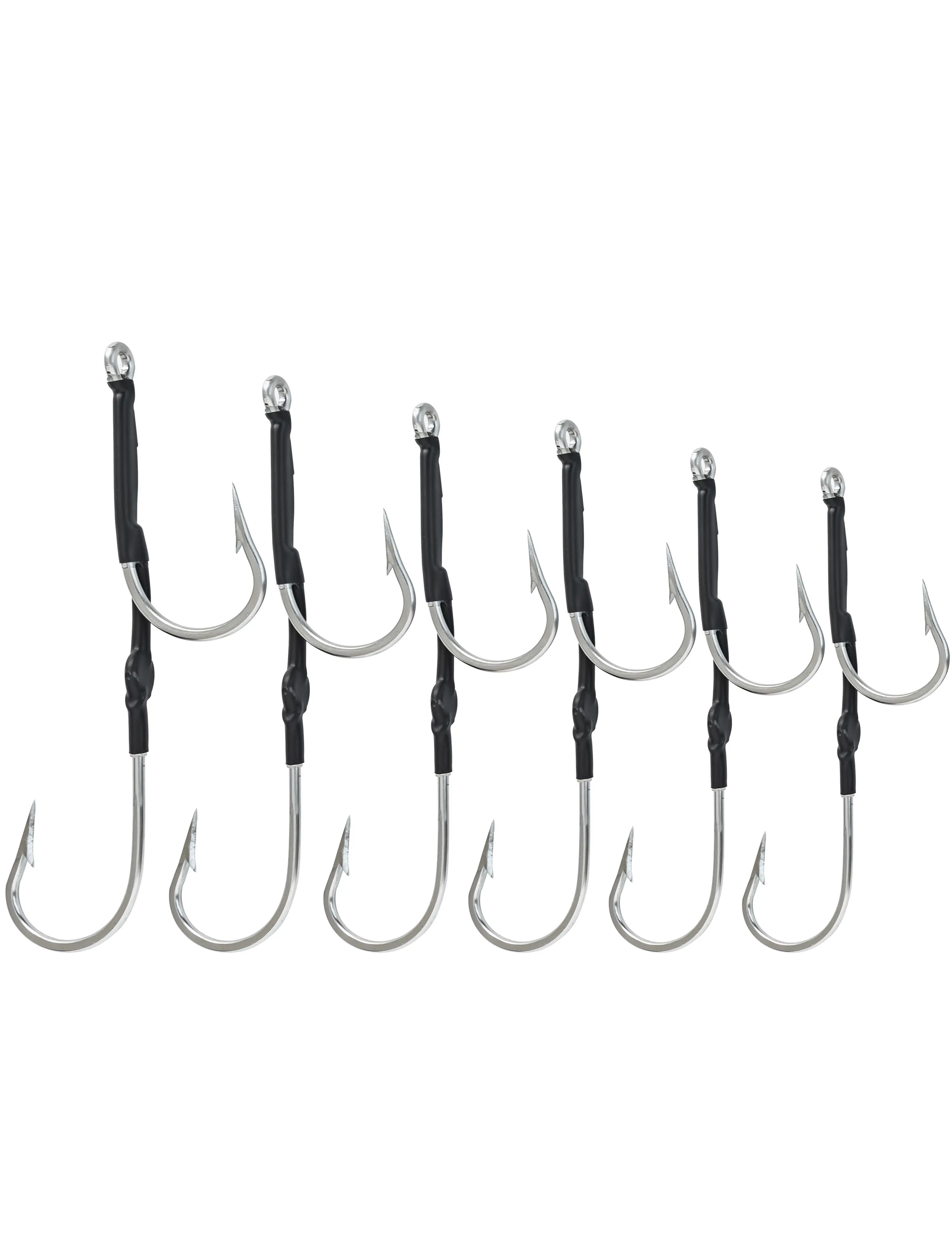 BLUEWING Double Rigged SS Southern Bend Hookset, 8/0-13/0 Stainless Steel Double Hooks Big Game Fishing Trolling Hooks with Rubber Tube for Saltwater Fishing