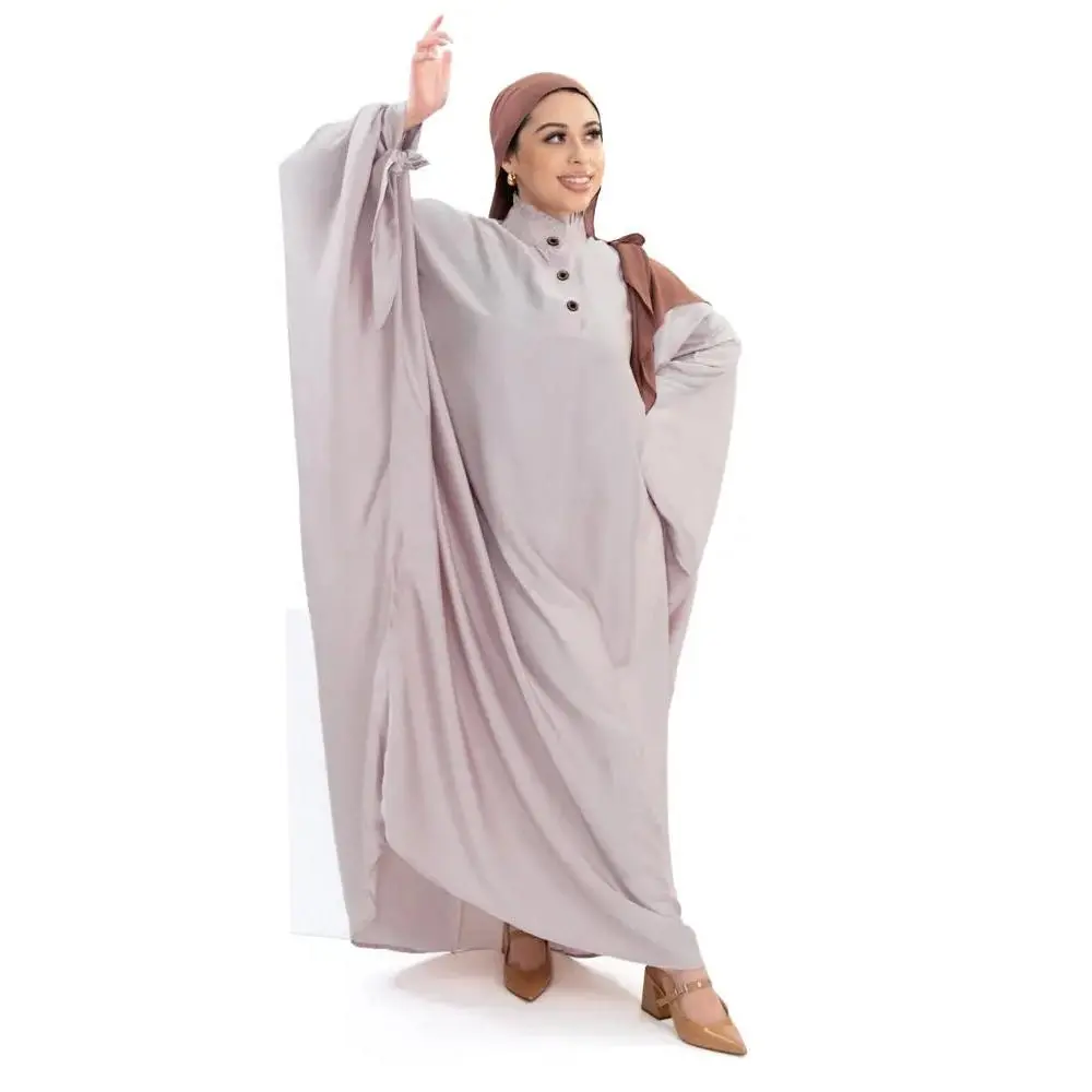 Soft Silk Long Abaya with Bow Sleeves | Elegant Modest Fashion