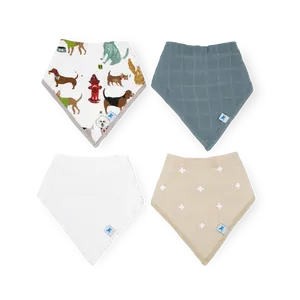 Cotton Muslin + Fleece Bandana Bib 4 Pack - Woof