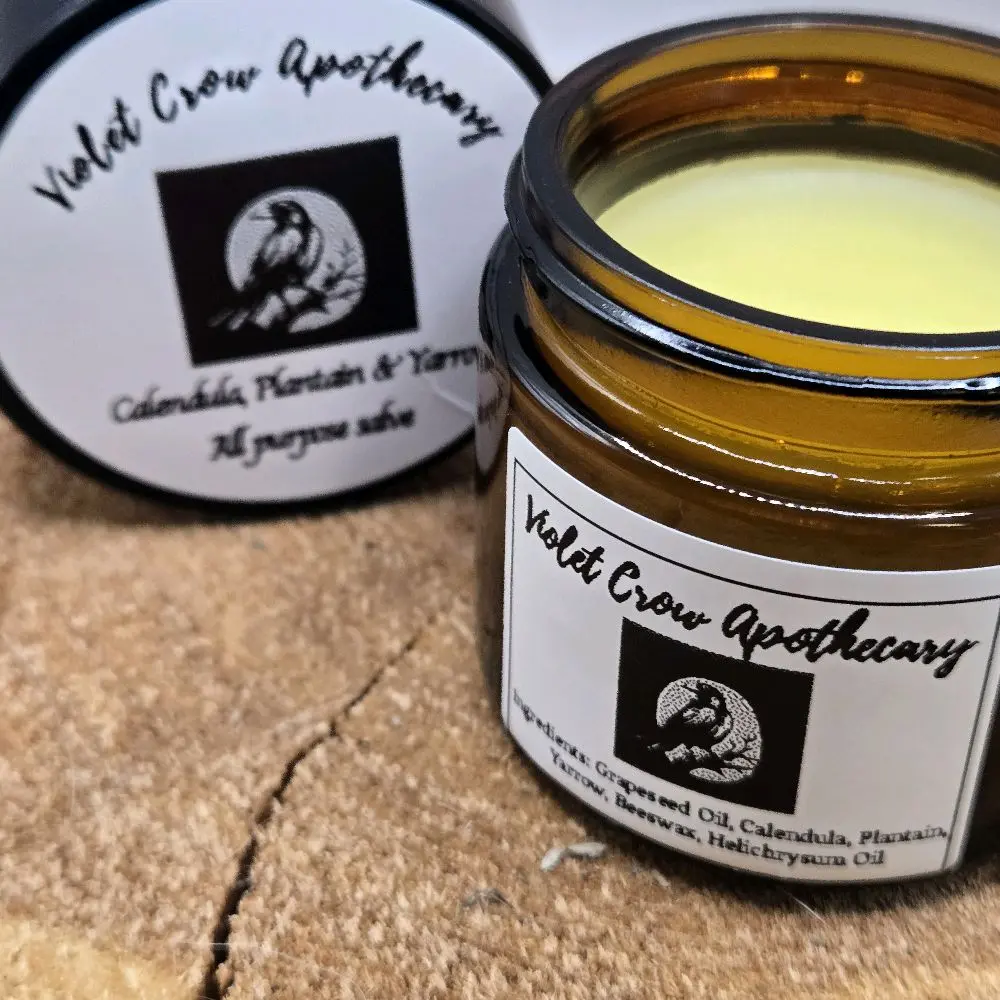 All-Purpose Herbal Salve – Calendula, Yarrow, Plantain + Helichrysum | Natural First Aid Balm | 2oz Amber Jar