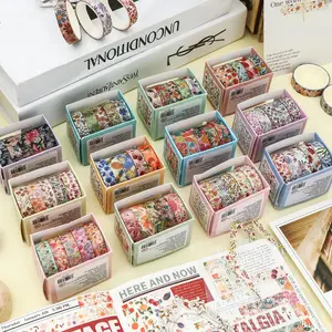 Floral Pattern Washi Tape, 5 Counts/box Scrapbooking & Journal Making Tape, DIY Decorative Tape for Students School Home