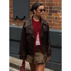 Nicolie Faux Leather Jacket Vintage Washed Brown