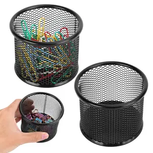 Mesh Pen Holder, Pencil Holder, 1/2 Counts Round Pen Holder, Desk Organizer for Paper Clip, Thumbtack, Rubber Band, Desk Accessories for Home Office School