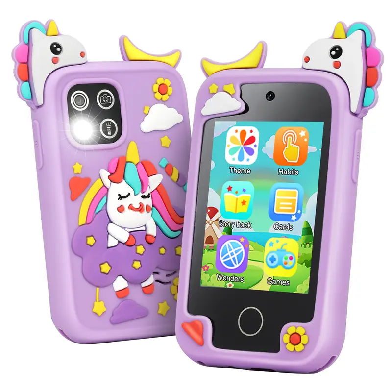 Kids Smart Phone Toy for 3-6 Years Olds, Educational Toys for Kids with Touchscreen, Dual Cameras, Learning Features, Music Player, Games, 8GB SD Card, Electronic Drum, Puzzle Functions, Headphone-Connectivity, Christmas Gifts for Boys & Girls