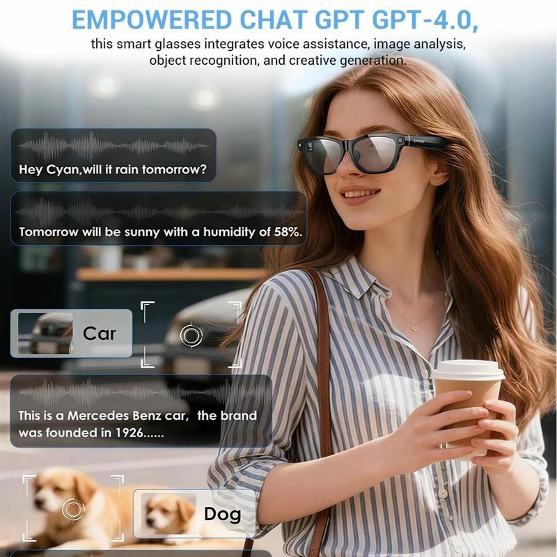 AI Glasses With 4K Camera Video Stabilization Noise-Canceling Mic And ChatGPT For Vlog Water Resistant With Dark Lens AI Glasses With 4K Camera Video Stabilization Noise-Canceling Mic And ChatGPT For Vlog Water Resistant With Dark Lens