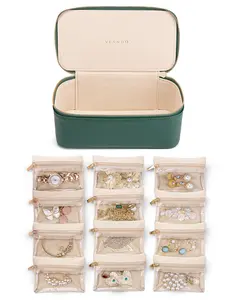 VLANDO Travel Jewelry Case with 12 Pouches, Jewelry Organizer for Bridesmaids, Mother’s Day & Bridal Shower Gift