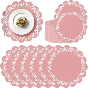 100 Pcs Pink 13.5 Inches Disposable Scalloped Paper Placemats for Cinco De Mayo Fiesta Mexican Baby Shower Party Decor