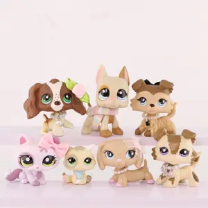 DIYLPSHOME 7 pcs/Set Custom Flocked Pet Shop Toys Crouching Cat Kitten Collie Great Dane Cocker Spaniel Dachshund Dog OOAK Compatible with LPS #156 #1672 #893 #1628 #1074 #909 and #2210