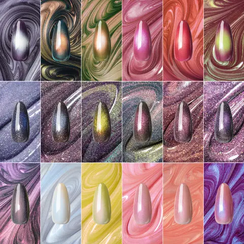 APRÉS Nail Prismatic Gel Couleur Trio Set (3pcs), 3x10ml 3-Finish Cat Eye, Pearlescent & Flash Glitter Gel Polish with Magnet Wand, 30s Cure, 2-Tone Color Shift, HEMA-Free, Vegan for Natural Nails