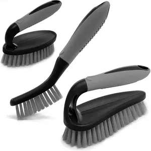 Scrub Brush Set of 3pcs Cleaning Shower Scrubber with Ergonomic Handle and Durable Bristles Grout Cleaner Brush for Cleaning Bathroom Shower Tile Kitchen Floor Bathtub Carpet