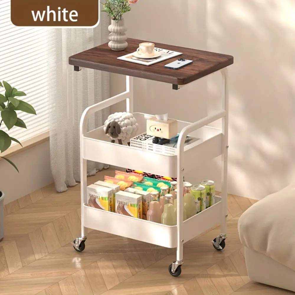 3-Tier Rolling Cart With Wooden Tabletop, Metal Utility Storage Cart With Wheels, Multifunctional Movable Serving Cart, For Office, Book Organizer For Classroom, Home, Bedroom
