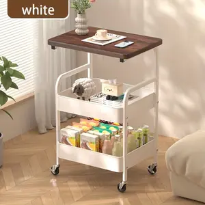 3-Tier Rolling Cart With Wooden Tabletop, Metal Utility Storage Cart With Wheels, Multifunctional Movable Serving Cart, For Office, Book Organizer For Classroom, Home, Bedroom
