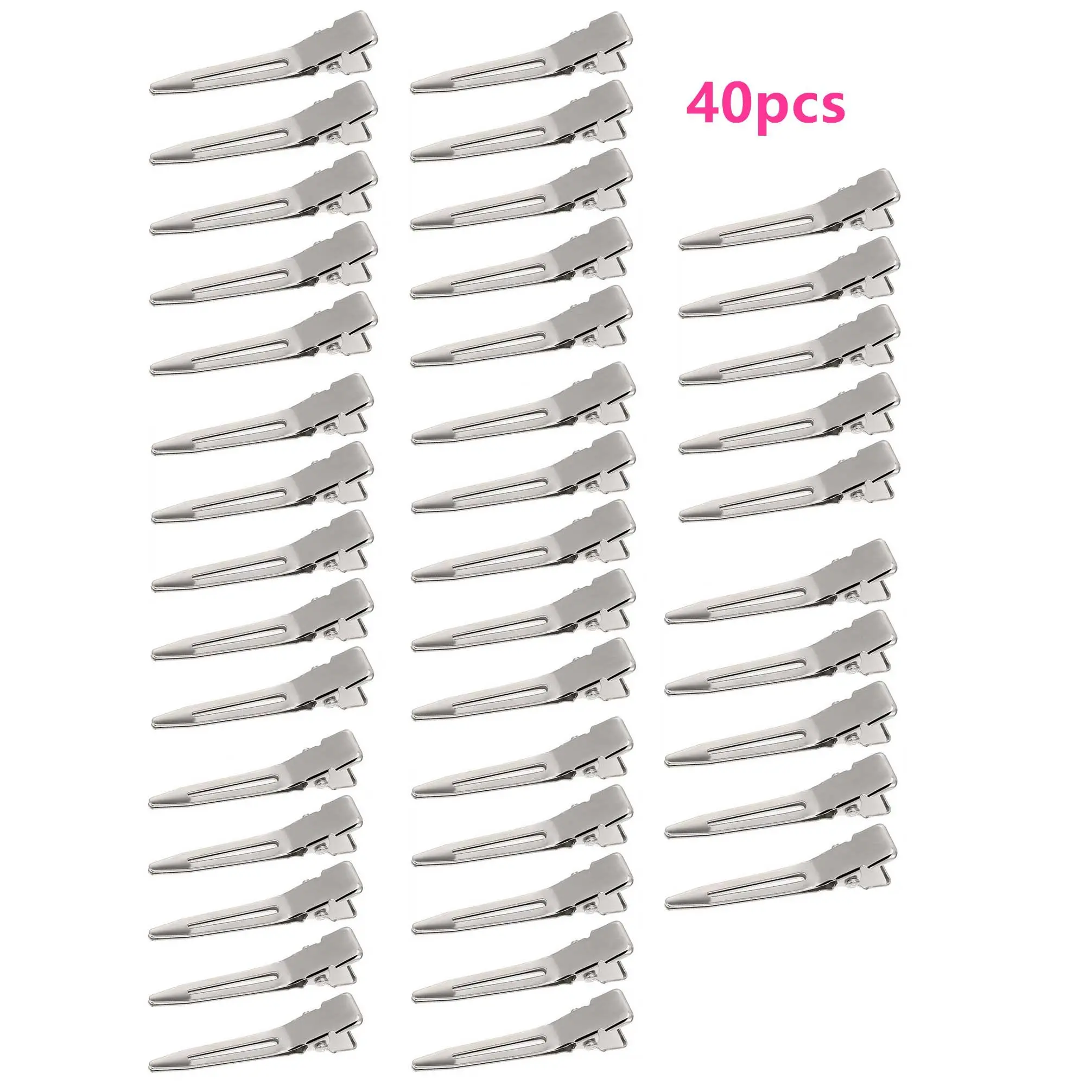 40pcs Single Prong Curling Duckbill Clips, Silver Color Styling Hair Clamps, Metal Crocodile Clips for Extensions, Hairpins, Flat Hair Clips, Clips for Hair Rollers