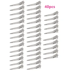 40pcs Single Prong Curling Duckbill Clips, Silver Color Styling Hair Clamps, Metal Crocodile Clips for Extensions, Hairpins, Flat Hair Clips
