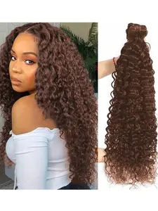 #4 Chocolate Brown Water Wave Curly 14-30 Inch Human Hair Bundle Water Curly Wave Brazilian Virgin Raw Hair Sew-In 1 Bundle For Women
