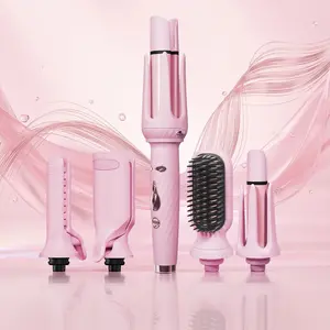 5-in-1 Automatic Rotating Curling Iron Set, Negative Ion Hair Styler for Effortless Curls, Beach Waves & Sleek Straight Looks, Fast Heat-Up, Anti-Scald Design