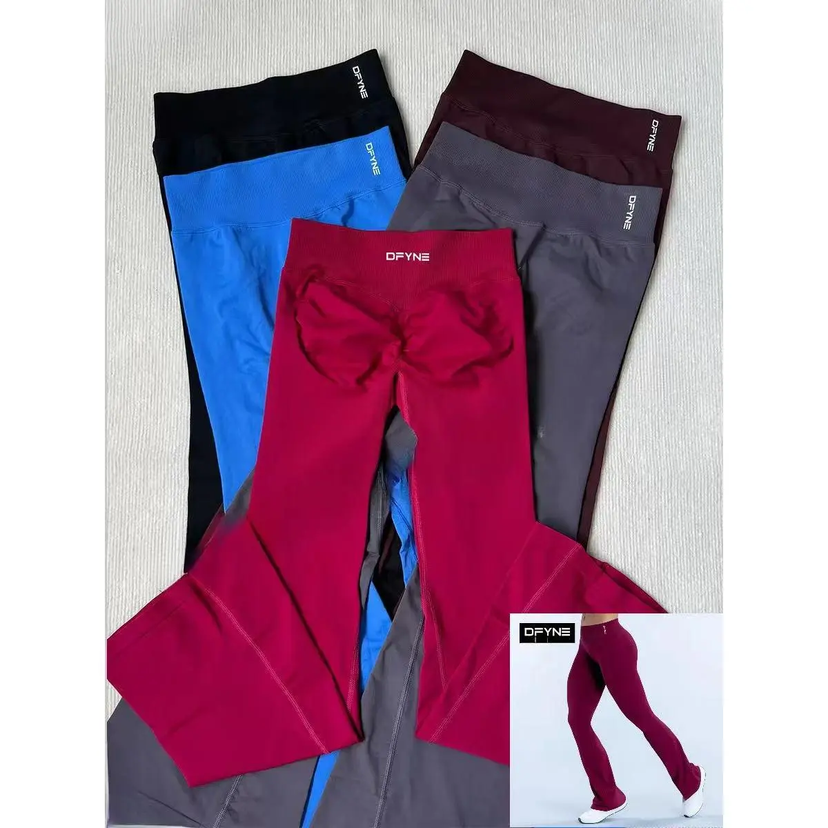 DFYNE Seamless Flare Leggings High Waisted Bootcut Yoga Pants Butt Lifting Scrunch Workout Tights Lounge Athleisure