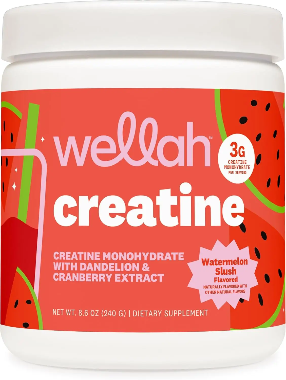 Wellah Creatine for Women (Watermelon Slush) 50 Servings | Creatine Monohydrate with Dandelion & Cranberry Extract