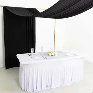 Black 4-Way Stretch Spandex Event Curtain Drapes, Wrinkle Free Backdrop Event Panel with Rod Pockets - 5ftx18ft