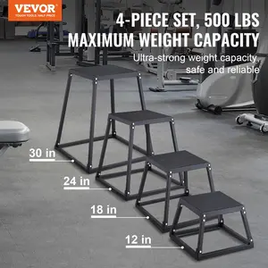 VEVOR Plyometric Jump Box Set, 12 18 24 30 Inch, Anti-Slip Steel Plyo Boxes for Home Gym Agility and Strength Training, 500 lb Capacity, Black