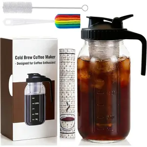 Cold Brew Coffee Maker 64oz Cold Brew Pitcher with Stainless Steel Filter & Coffee Mat Glass Cold Brew Mason Jar with Airtight Lid Cold Brew Brewer Kit Tea Infuser Pitcher Gifts for Coffee Lovers