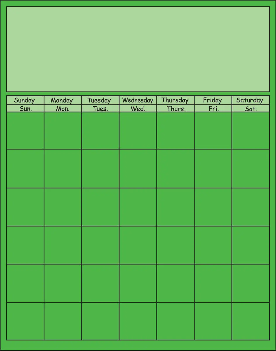 SHAPES ETC. Vertical Calendar - Green, Ideal for Calendar Activities & Patterning, Features Grid Spaces That Fit Small Cut-Outs & Individual Units