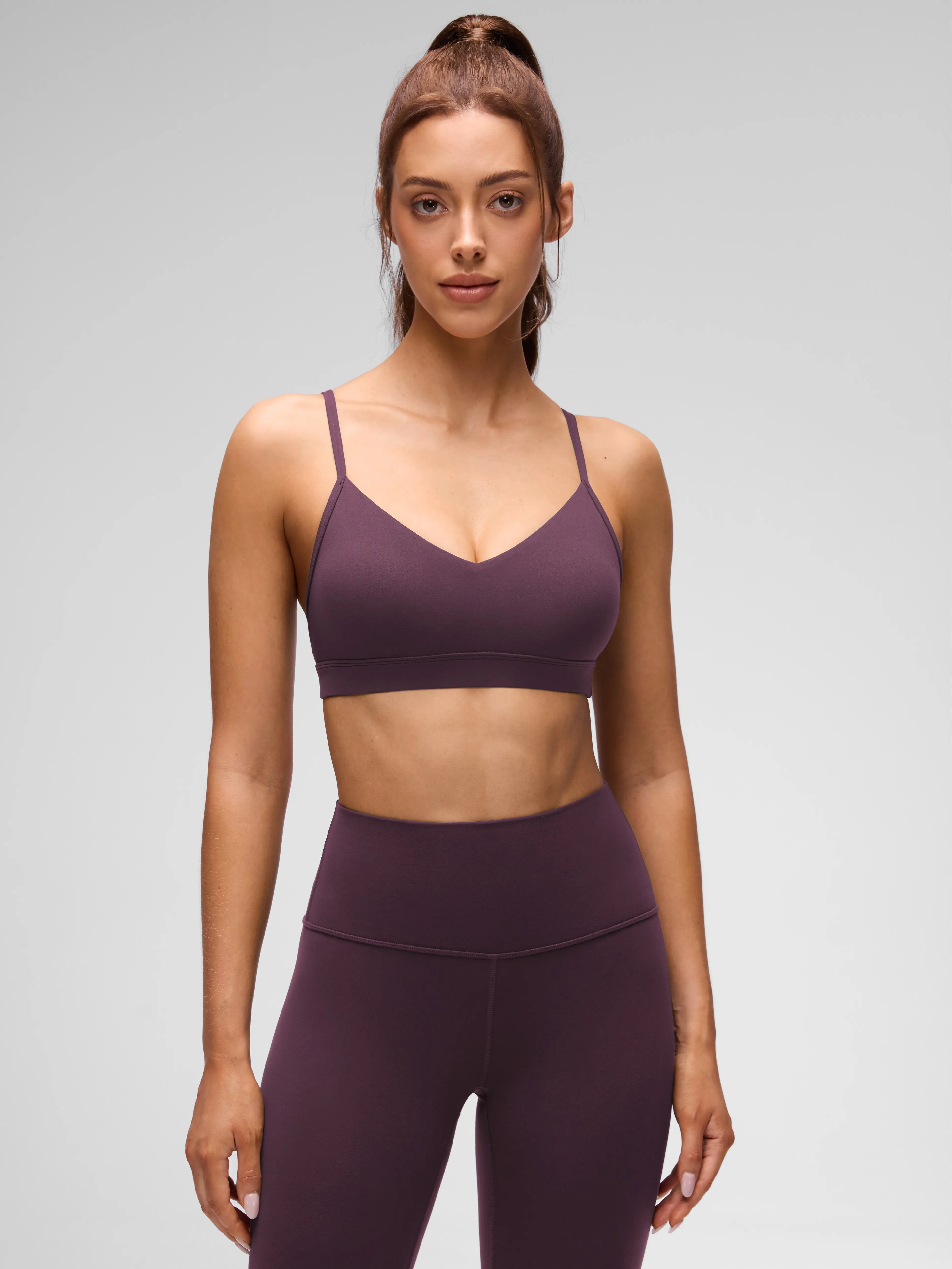 CRZ YOGA Butterluxe V-Neck Sports Bras for Women - Adjustable Thin Straps Padded Yoga Top Basic Wireless Camisole