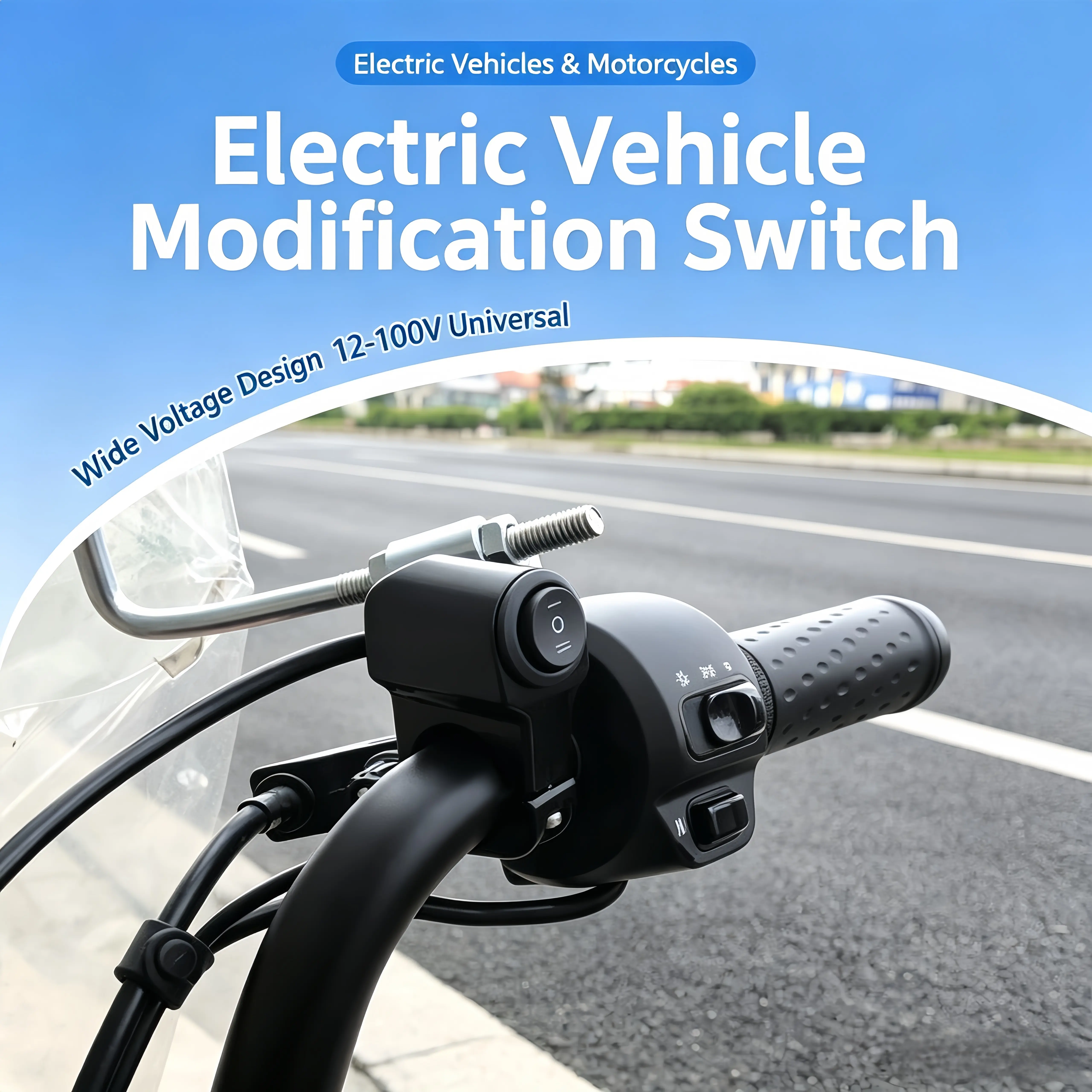 Dynabro Right Passenger Side Motorcycle Handlebar Switch - 3-Way 3-Line Wire High-Low Beam Button, Waterproof Control, 1-Touch Recording, for E-Bikes, LED Lights Modification, Motorcycle Accessories, Beam Control