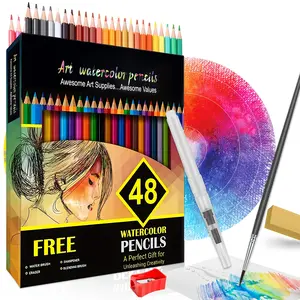 48 Colors Water Soluble Colored Pencils Set with Water Brush Pen - Professional Watercolor Pencils for Artists, Adults, Perfect for Drawing, Sketching, Coloring Books & DIY Art Crafts