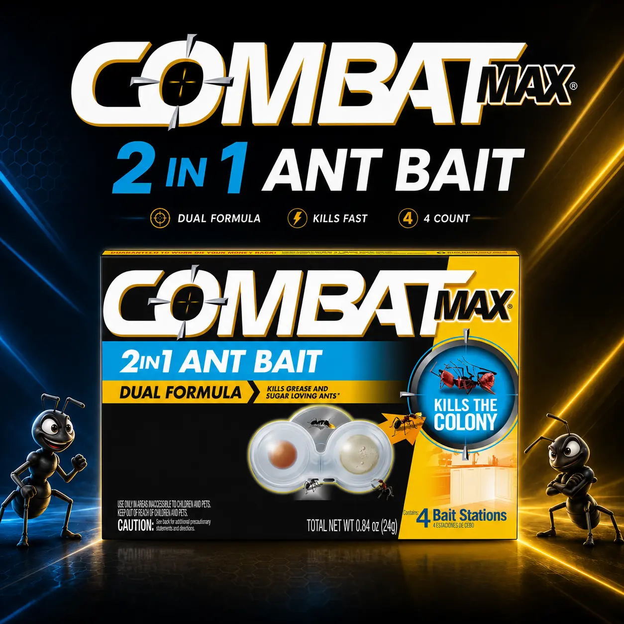 Combat Max 2-in-1 Ant Bait Station - 4 Count, Indoor Home Pest Control Solution