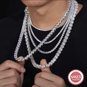 S925 Sterling Silver Hiphop Synthetic Moissanite Tennis Chain Fashion Trend Punk Necklace Engagement Party Ethic Jewelry Men Women Gifts Elegant Durable