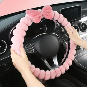Women's Winter Plush Steering Wheel Cover, Universal Cute Cartoon Decoration, Anti-Slip Car Handle Grip, Warm Fuzzy Protector, Car Accessories